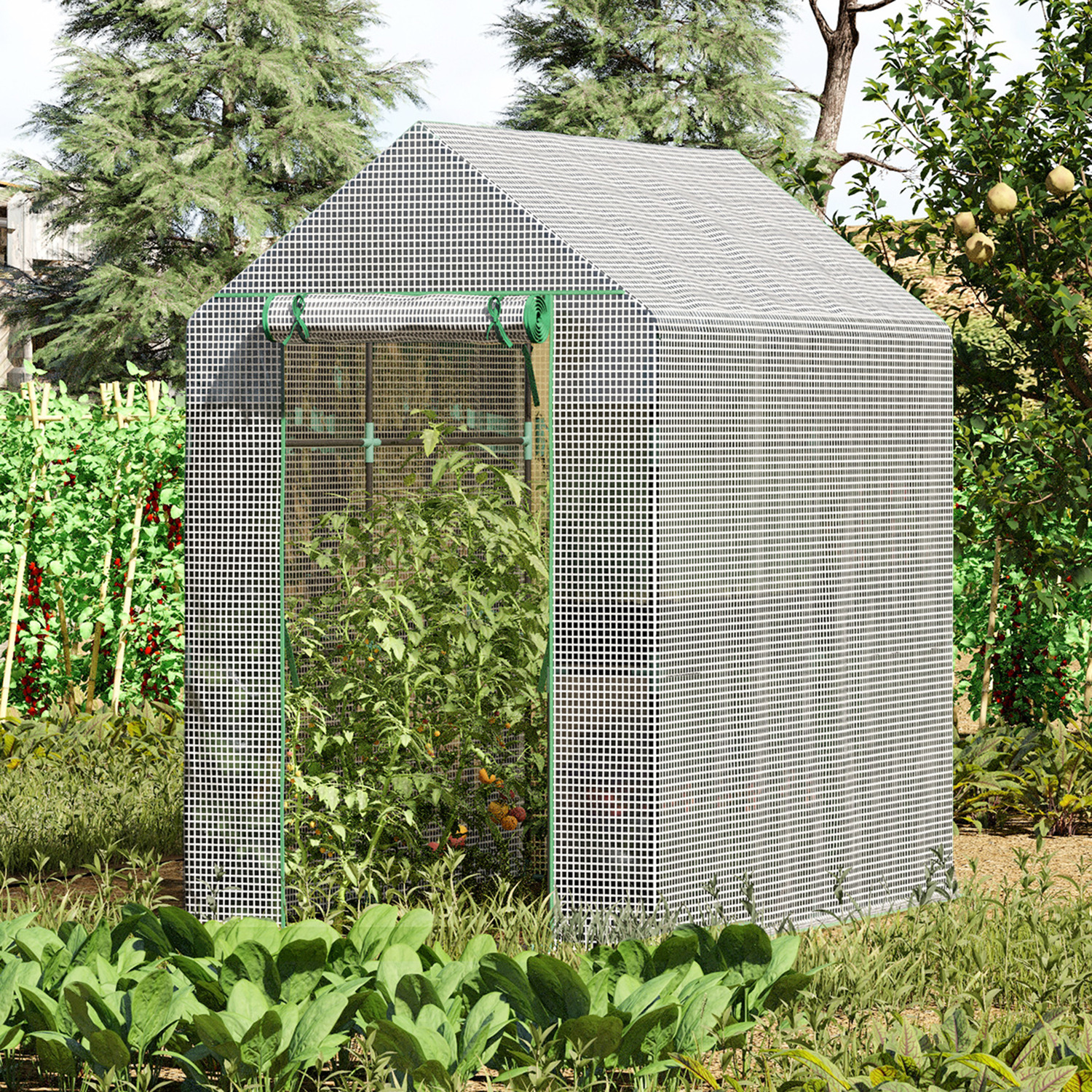 Outsunny Walk in Greenhouse with Shelves - White
