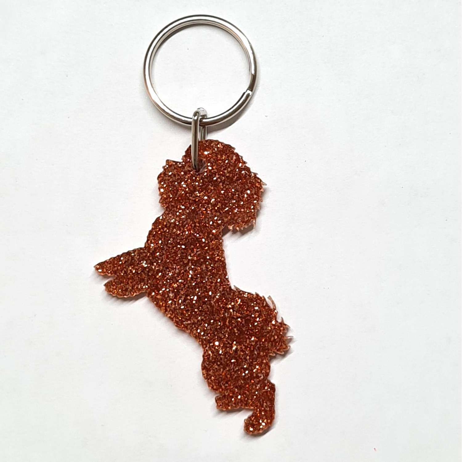 Glitter Bichon Frise Keyring - Red