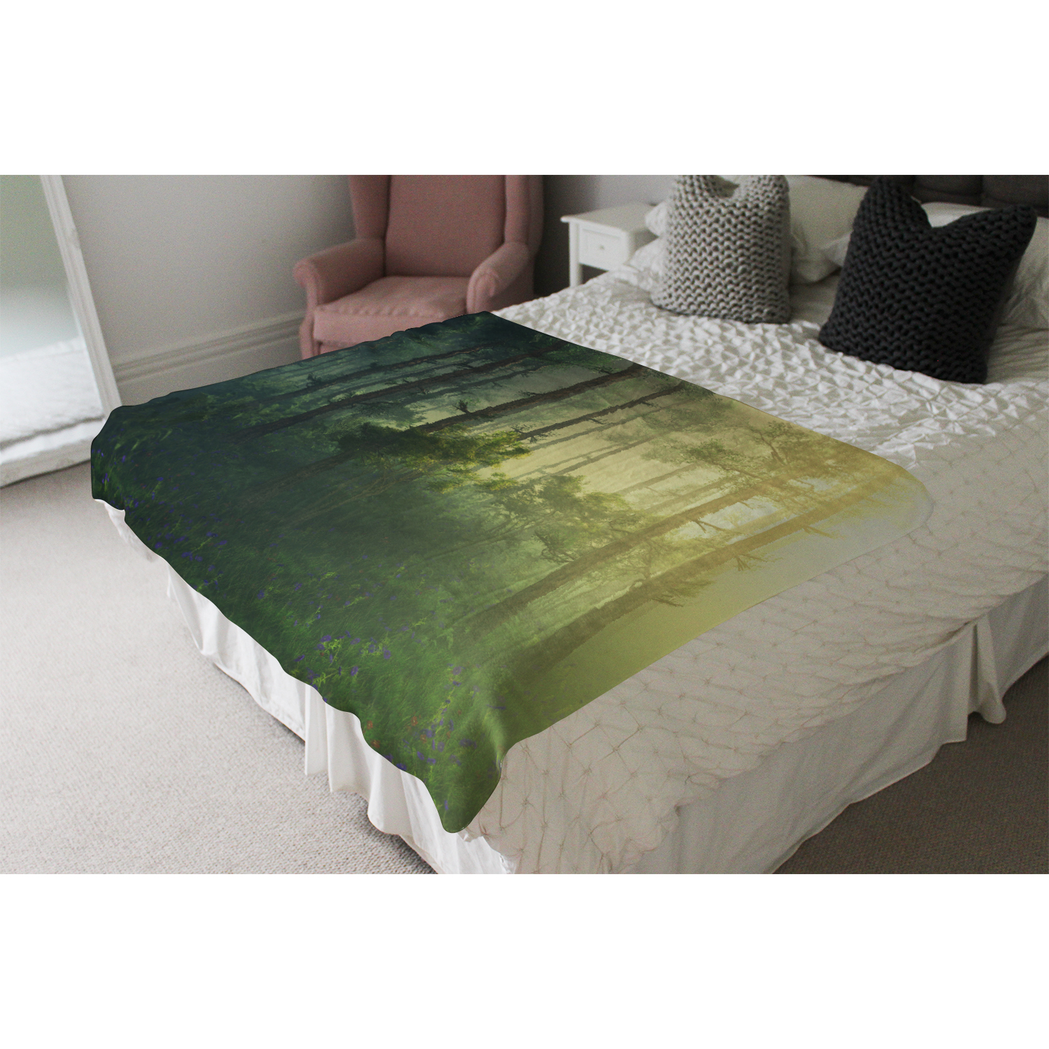 Trees In A Haze Of Light Blanket - Green