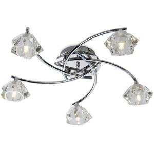 Clara 5 Light Flush Multi Arm Ceiling Light Chrome, Clear Glass, G9