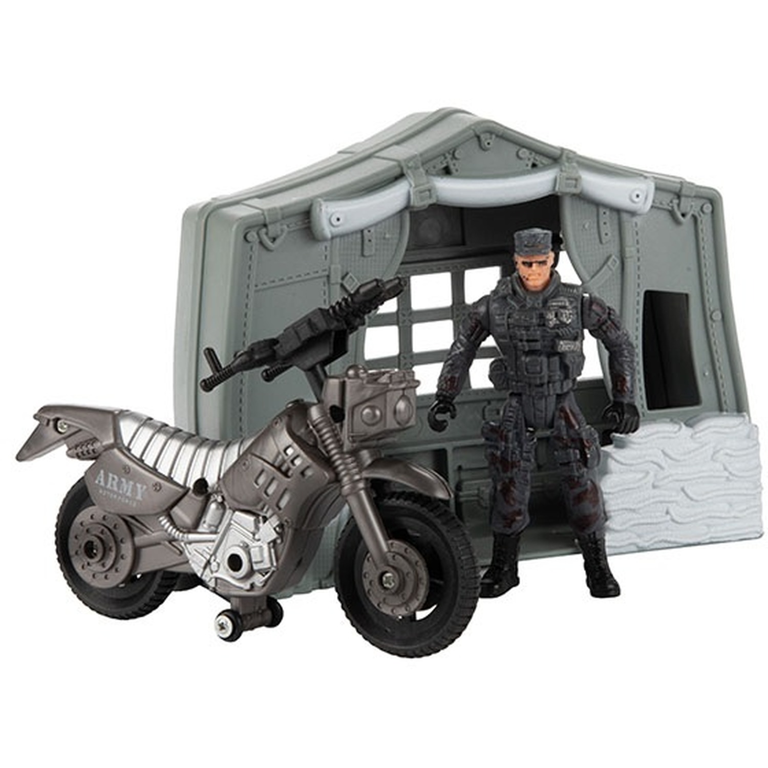 Image of Playset Military with Motor, Tent, and Army Figure for Kids - Army Grey