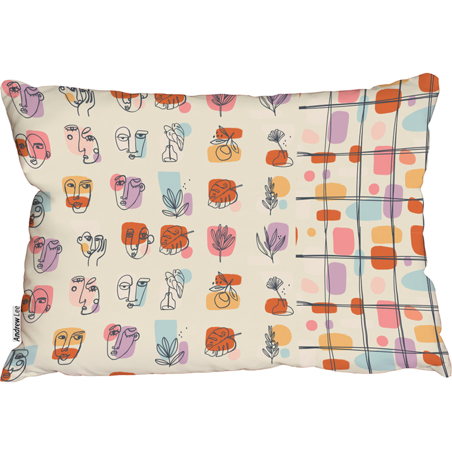 Various Faces, Leaves And Flowers, Abstract Shapes Outdoor Cushion - Orange