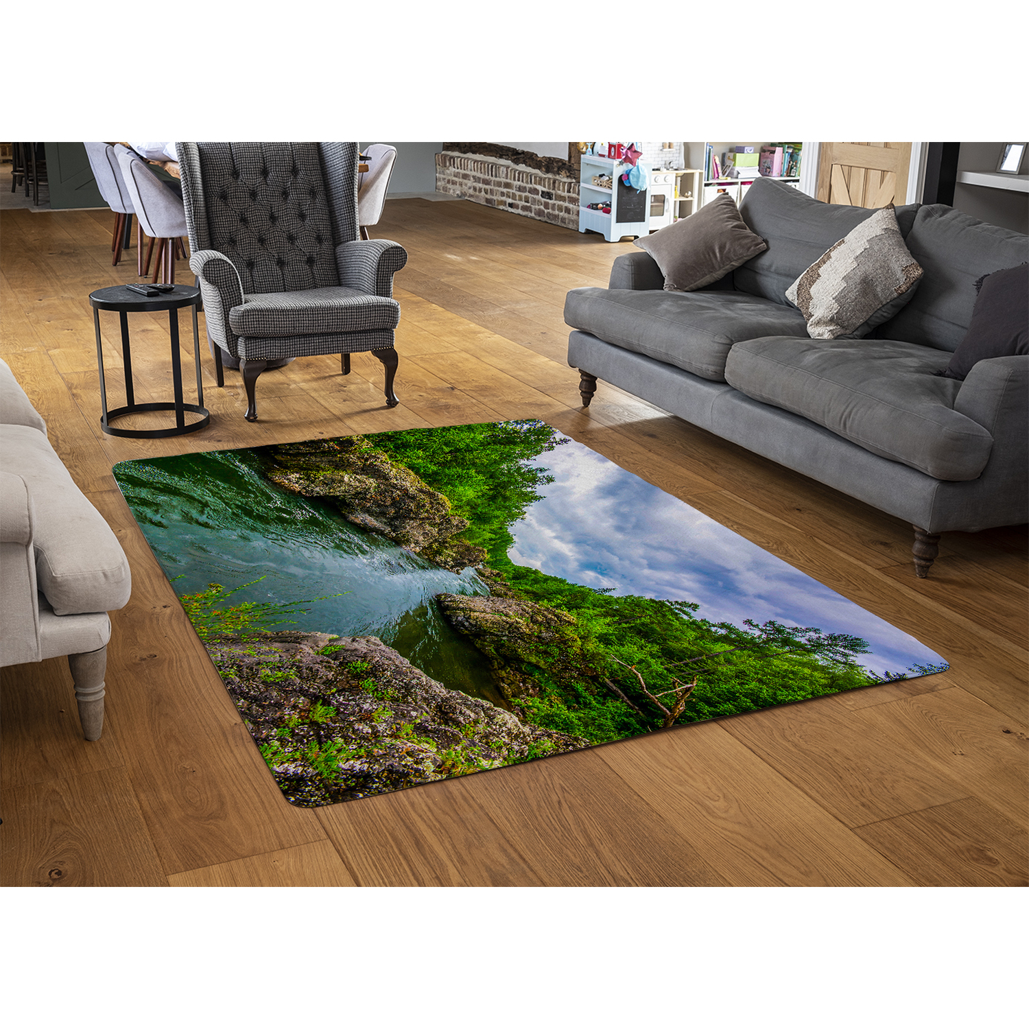 River Rug Custom River In Mountain Forest Landscape Designer Rug