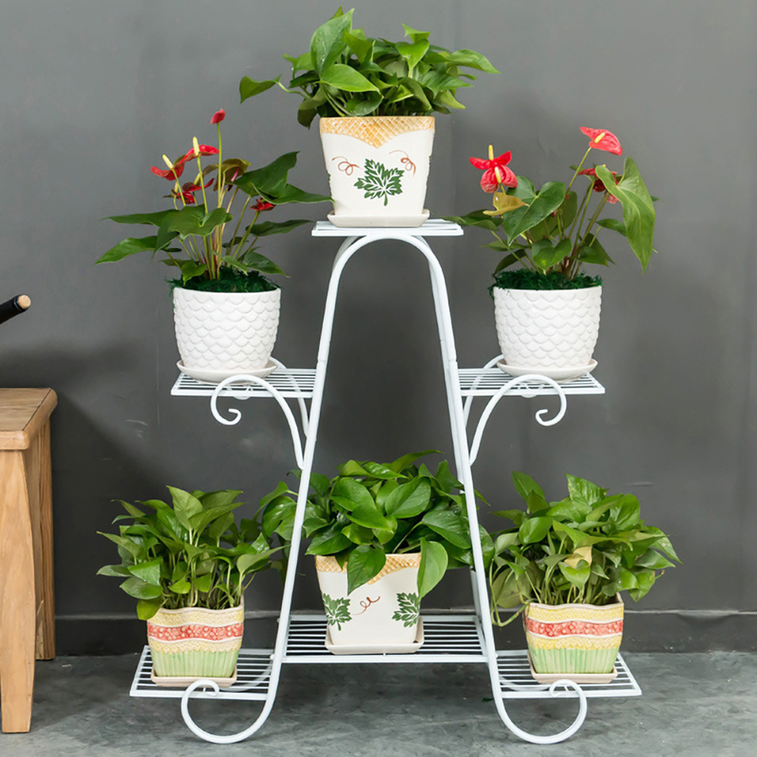 Image of Multi-Layer Wrought Iron Flower Stand - White