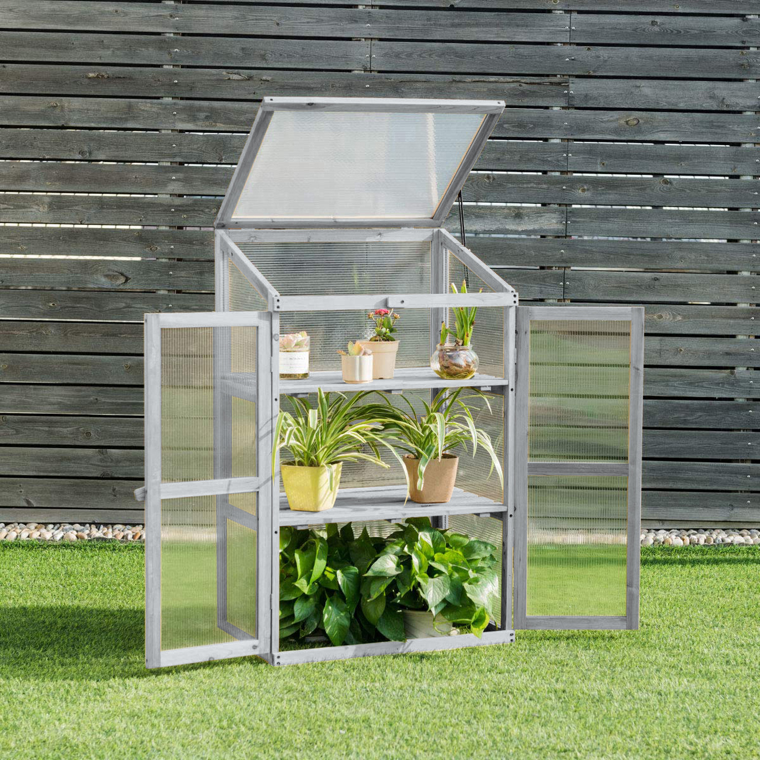 Neo Wooden Growhouse Flower and Vegetable Planting Box - GREY / 13