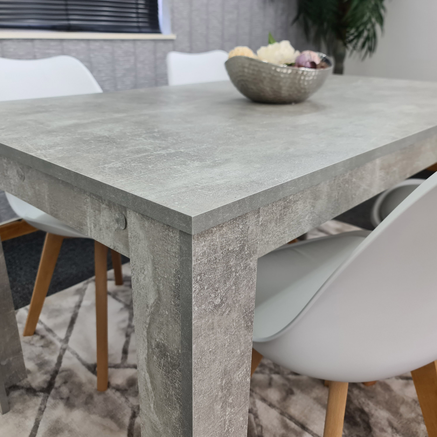 Stone Grey Effect Table with 4 White Tulip Chairs Dining Set