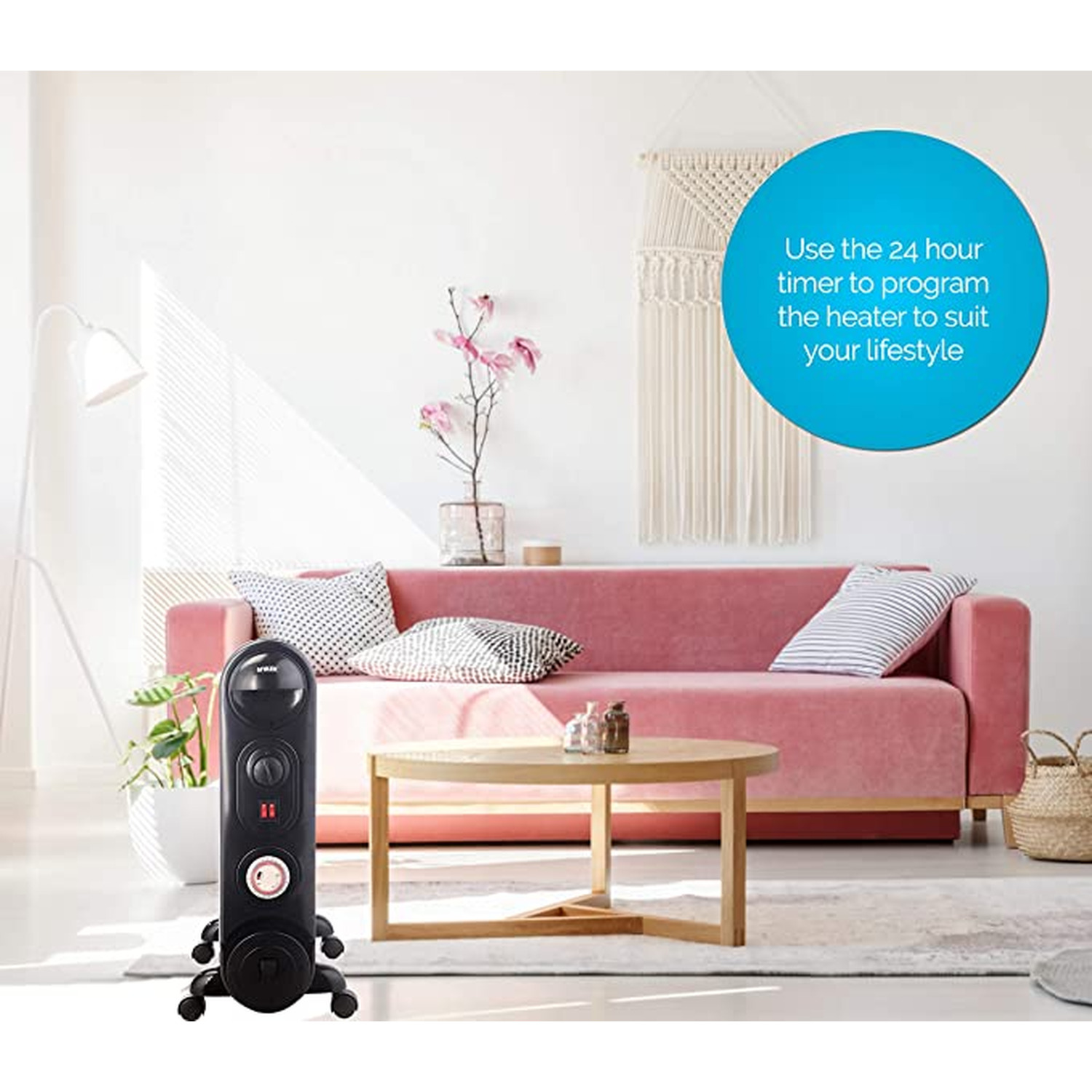 Oil Filled Radiator Electric Heater, Portable, Thermostat and 24hr Repeat  Timer