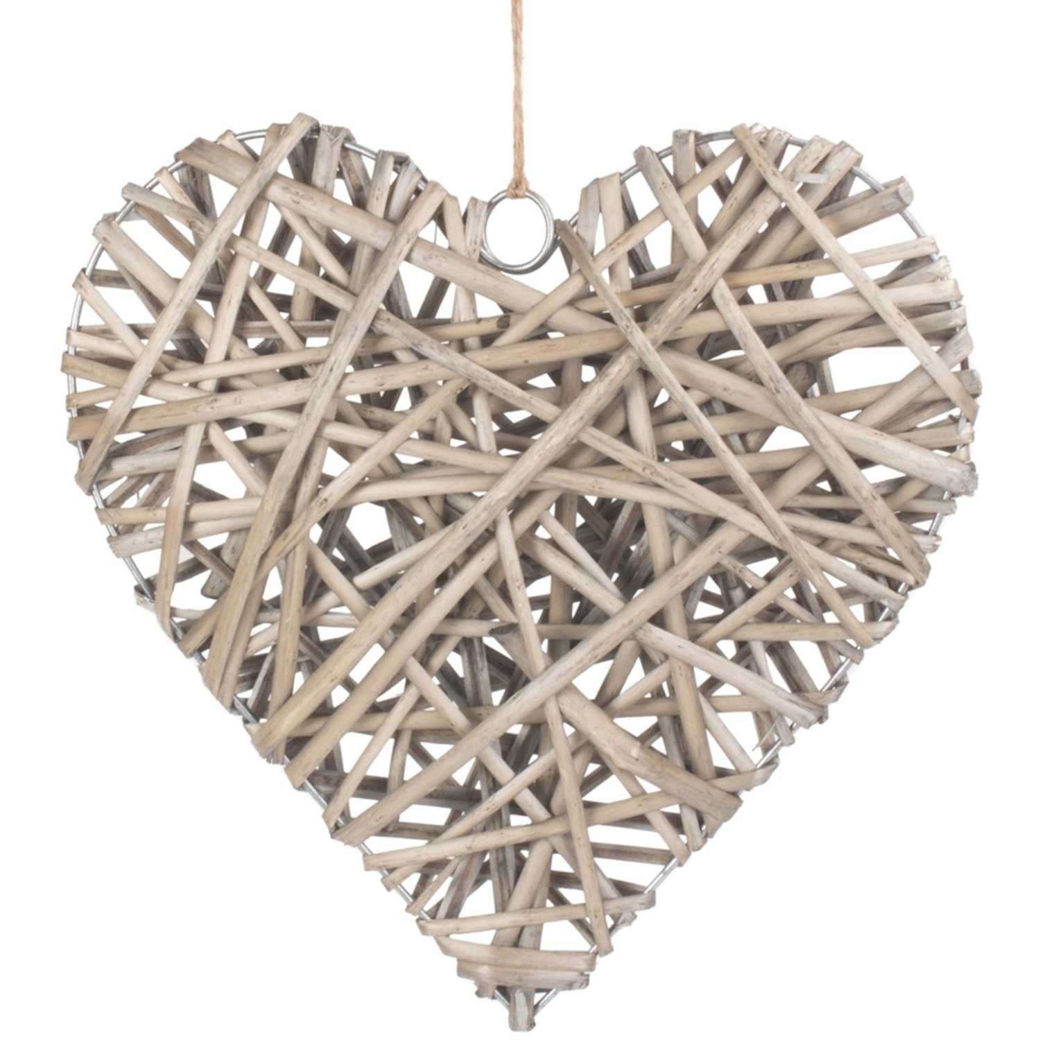 Full Antique Wash Wicker Heart - Grey Brown / Large