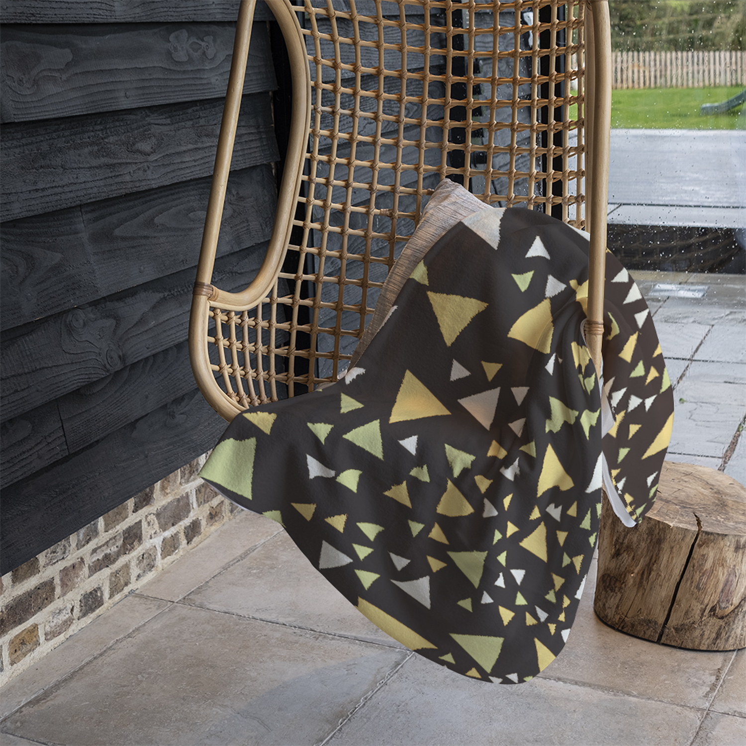 Yellow Green Triangles Blanket - Black