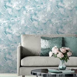 Muriva Heavyweight Elixir Liquid Marble Metallic Teal Silver Wallpaper 166503