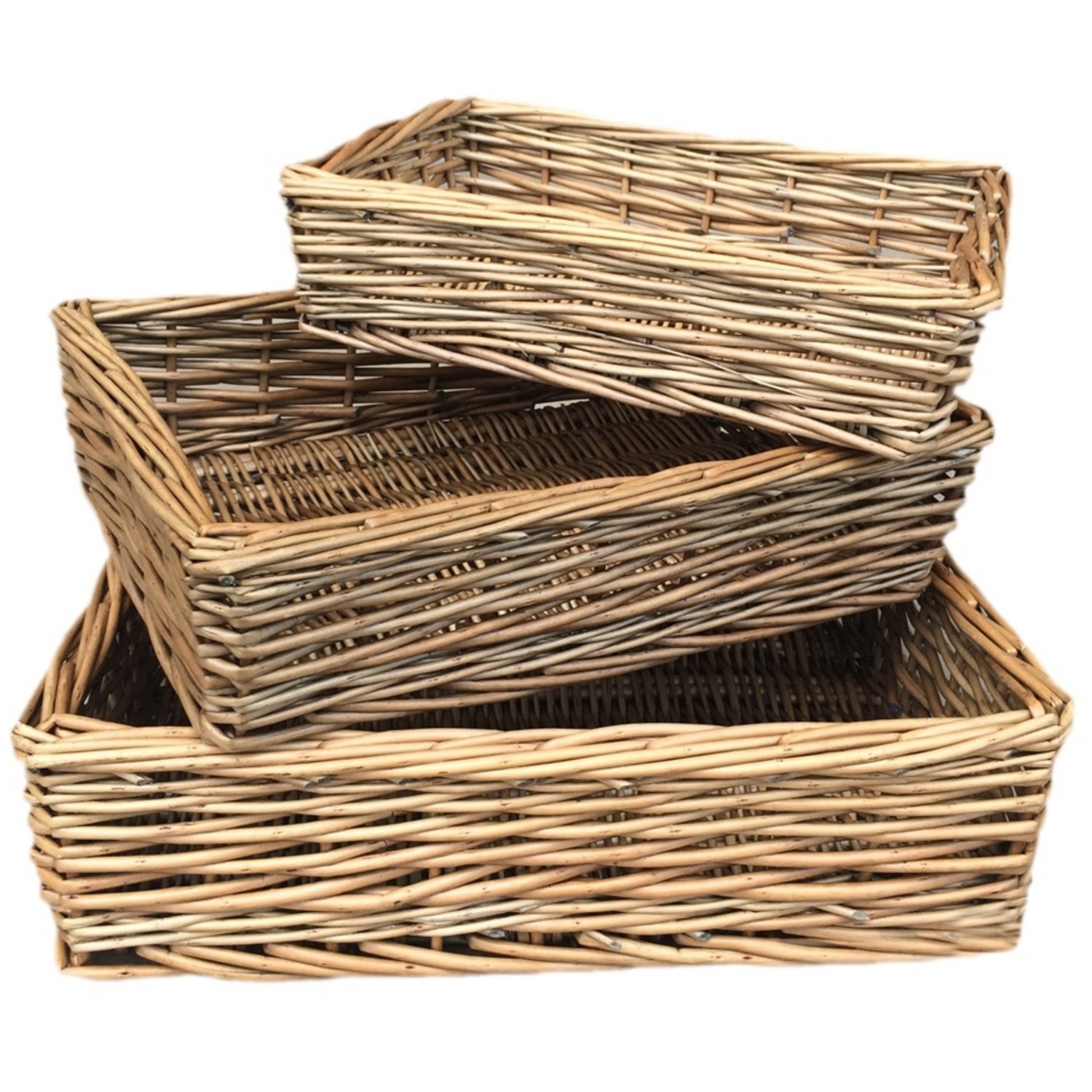 Antique Wash Straight Sided Wicker Tray - Brown / 30cm
