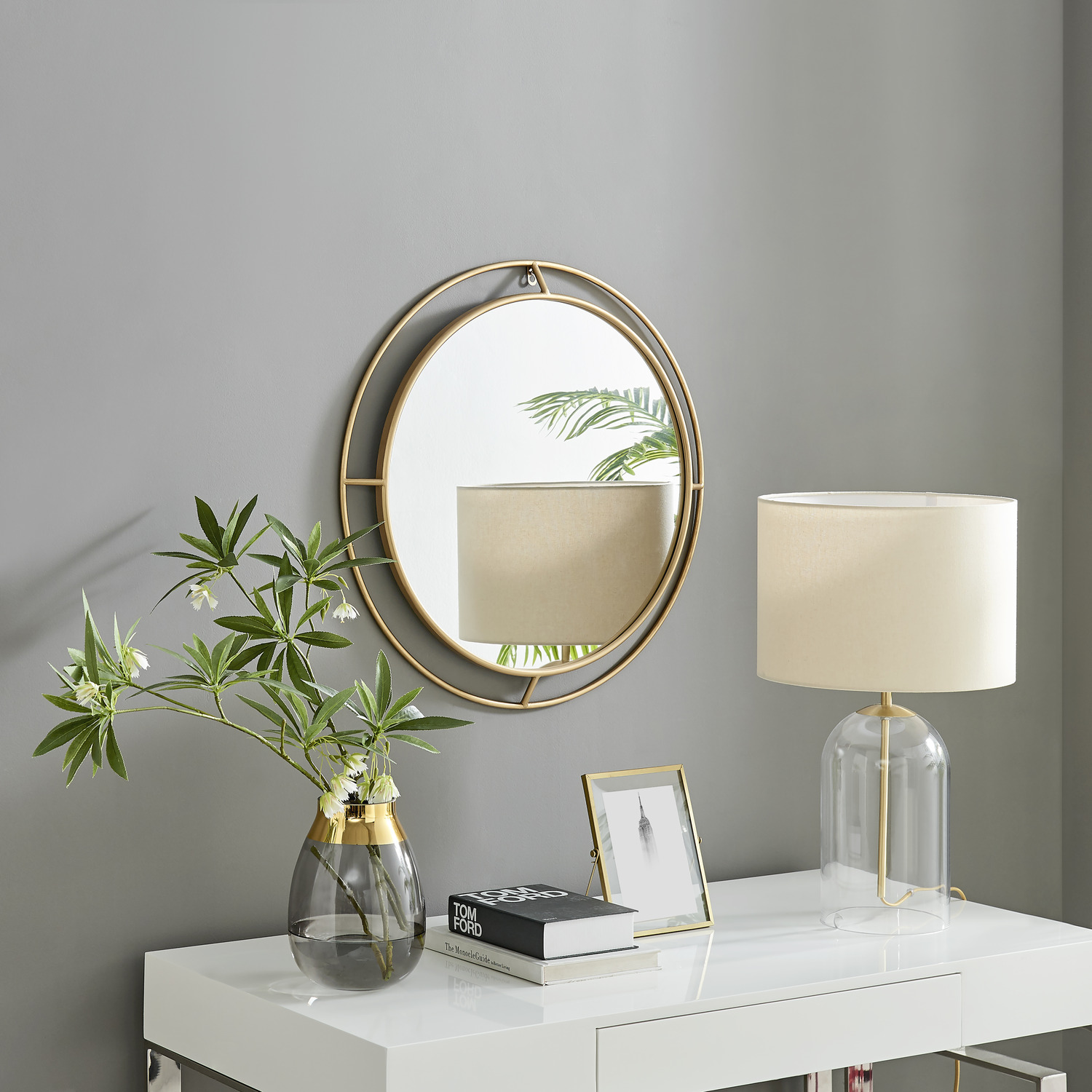 Image of Evie Gold Round Wall Mirror -&hellip;