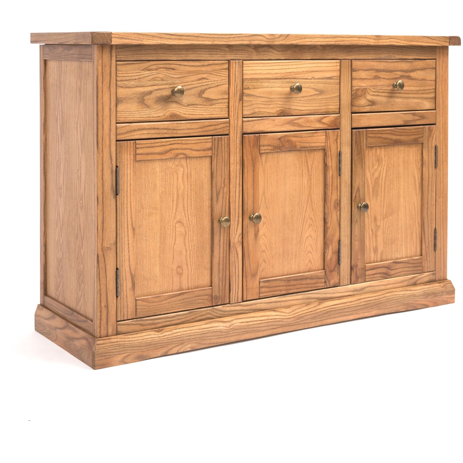 Salerno 3 Doors 3 Drawers Sideboard - Light Wood Antique Brass