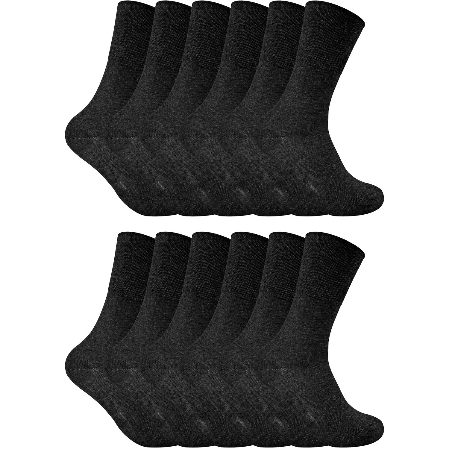 12 Pairs Non Elastic Thermal Diabetic Socks for Poor Circulation - Black