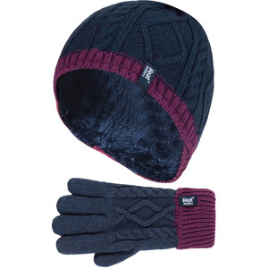 Heat Holders Kids Cable Knitted Fleece Lined Winter Hat and Gloves Set
