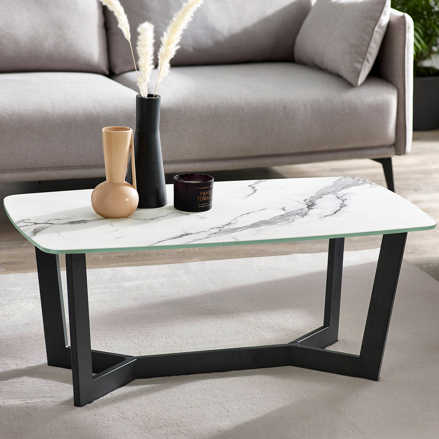 Julian Bowen Olympus Coffee Table - White Marble Effect & Black
