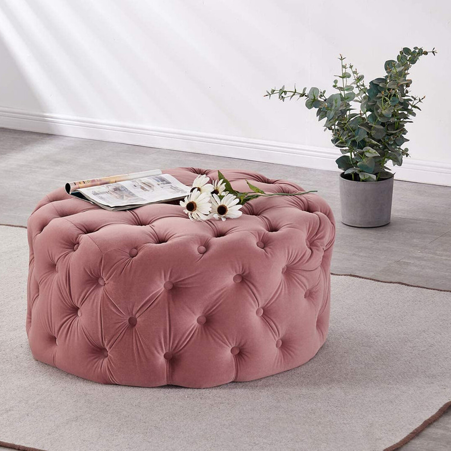 Melia Round Lux Pouffe Single - Pink