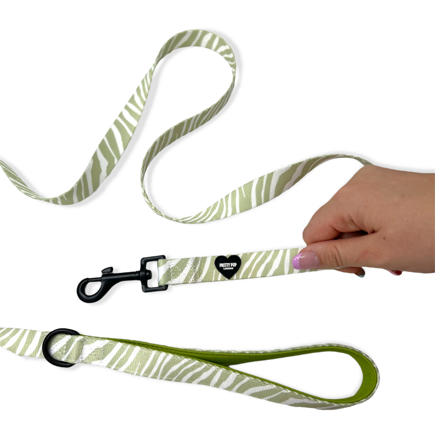 Pretty Pup London Zebra Print Dog Lead - Green - Sage Green