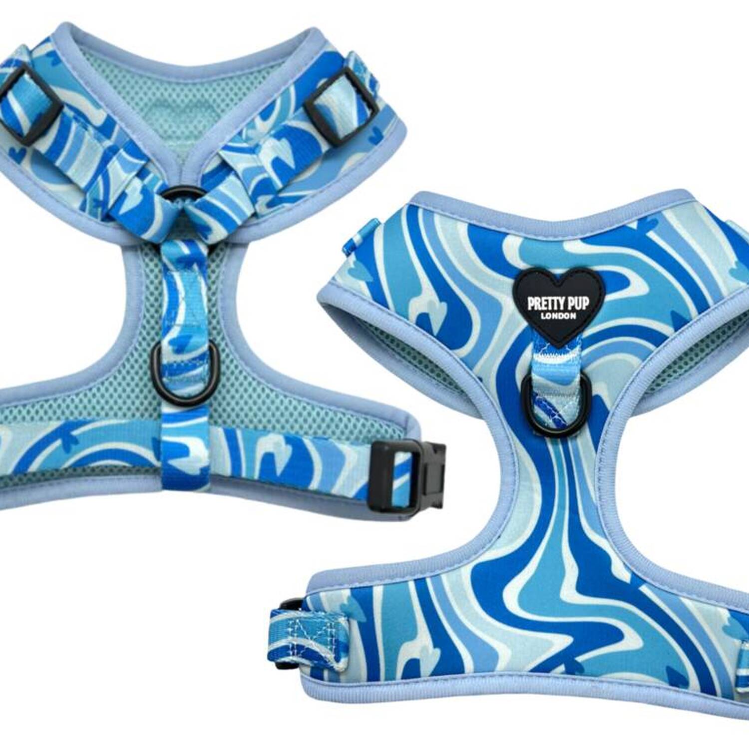 Pretty Pup London Adjustable Dog Harness - Blue Swirl - Light Blue / Extra Small
