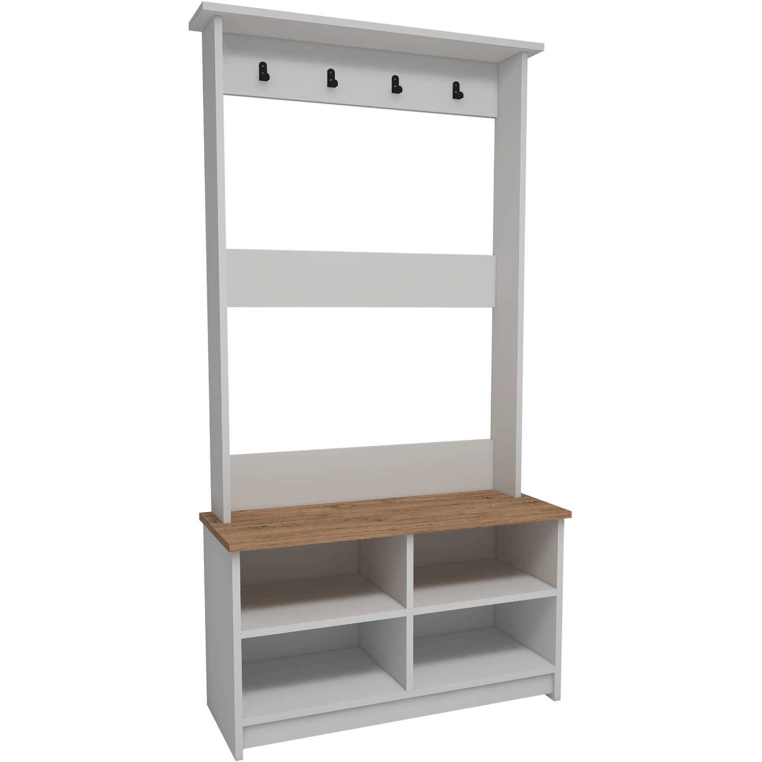 Hall Stand, Hall Tree Coat Rac with Shelves Amelia - Atlantic Pine - White