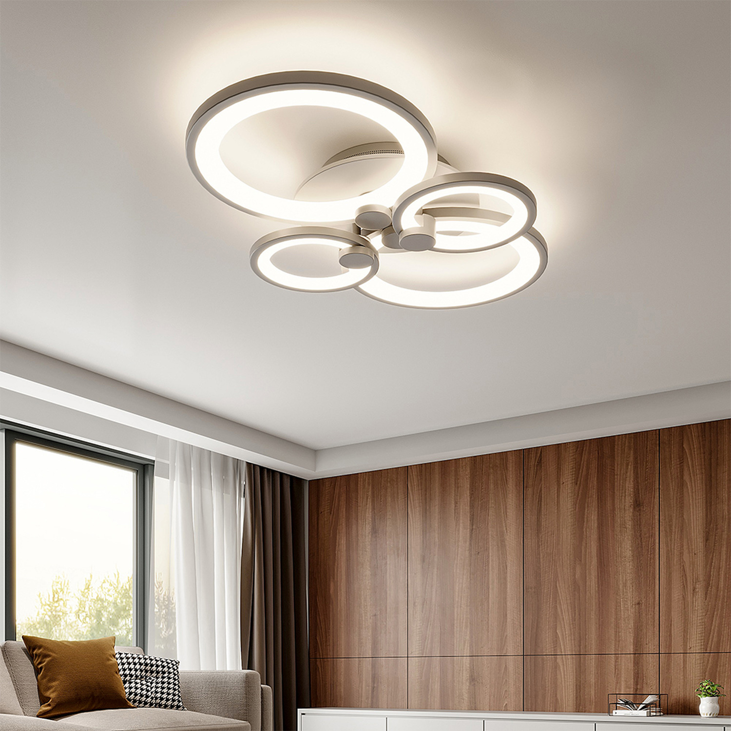 Livingandhome Circular Led Semi Flush Light - White / 9Cm
