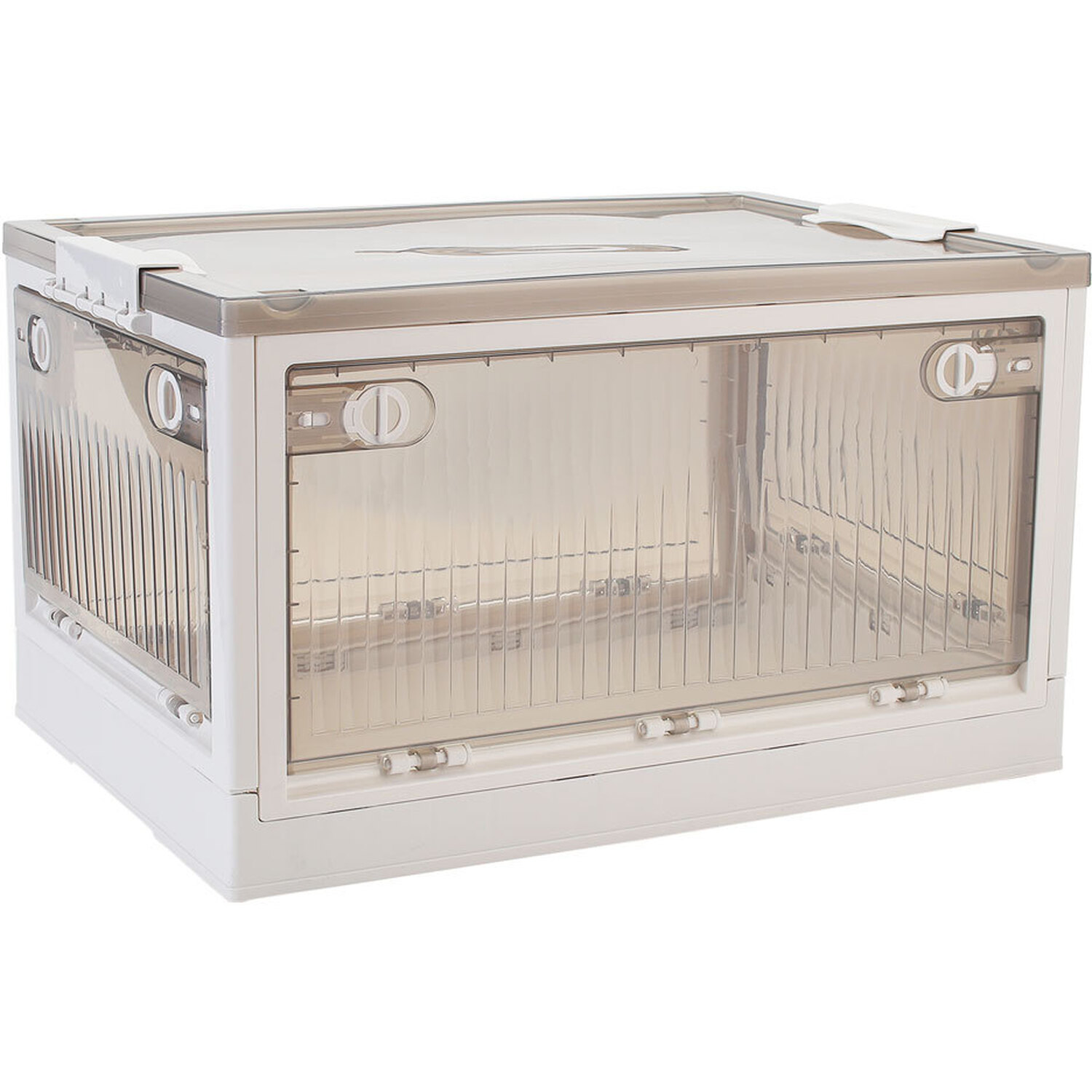 Livingandhome Domestic Clear Striped Plastic Organiser - White / 61.5Cm