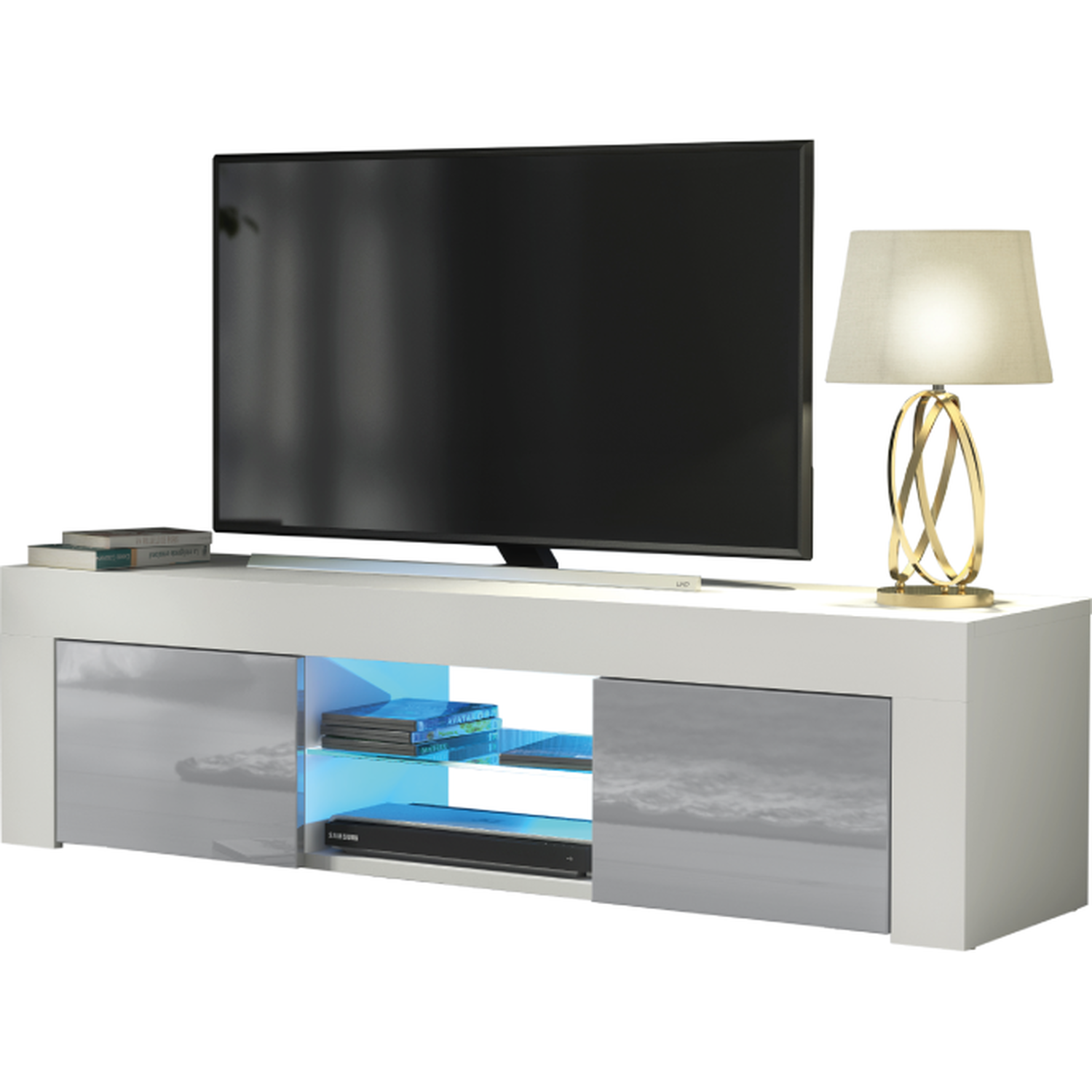 Creative Furniture LTD - TV Unit 130cm- White  Grey - Colour: White Body & Grey Gloss Doors thumbnail