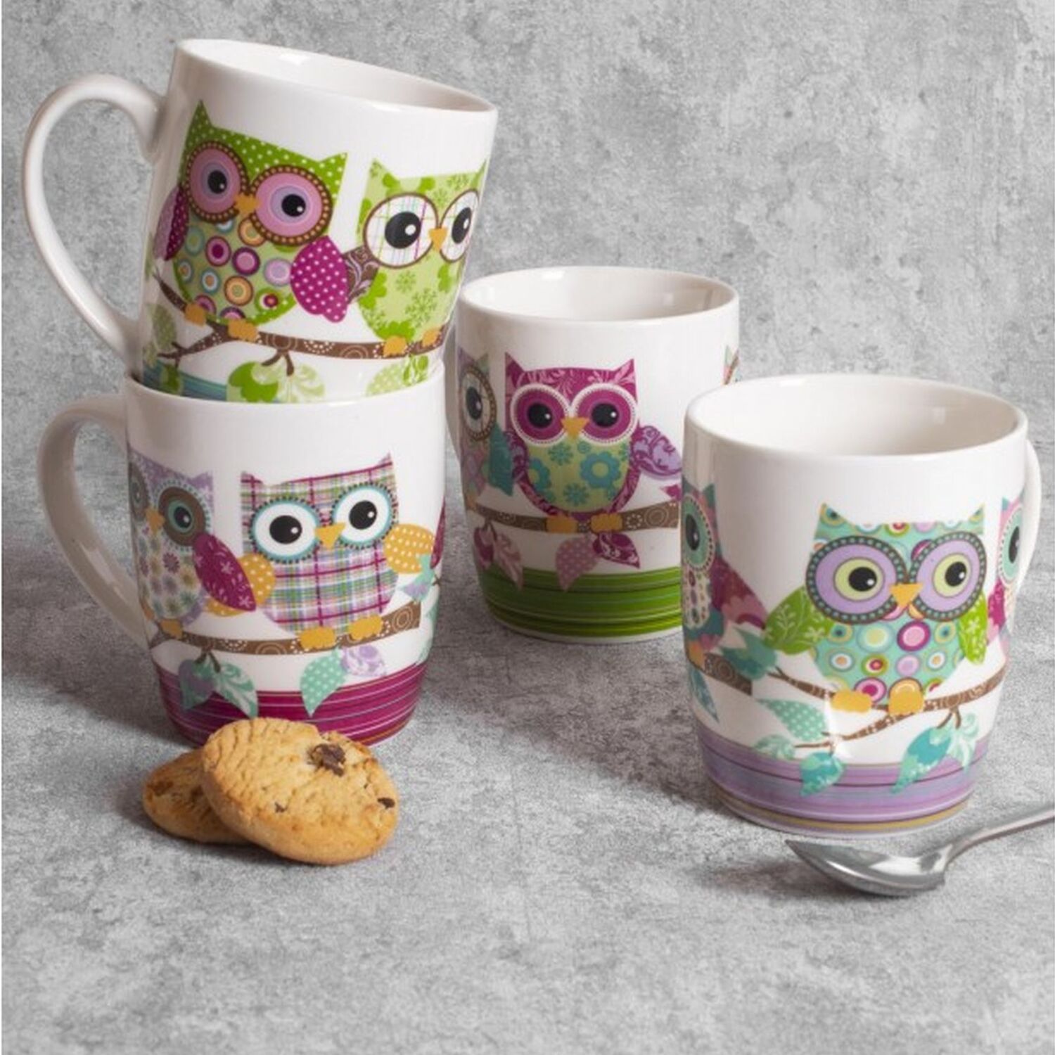 Image of 4 Cute Owl Mugs 13oz Bone&hellip;