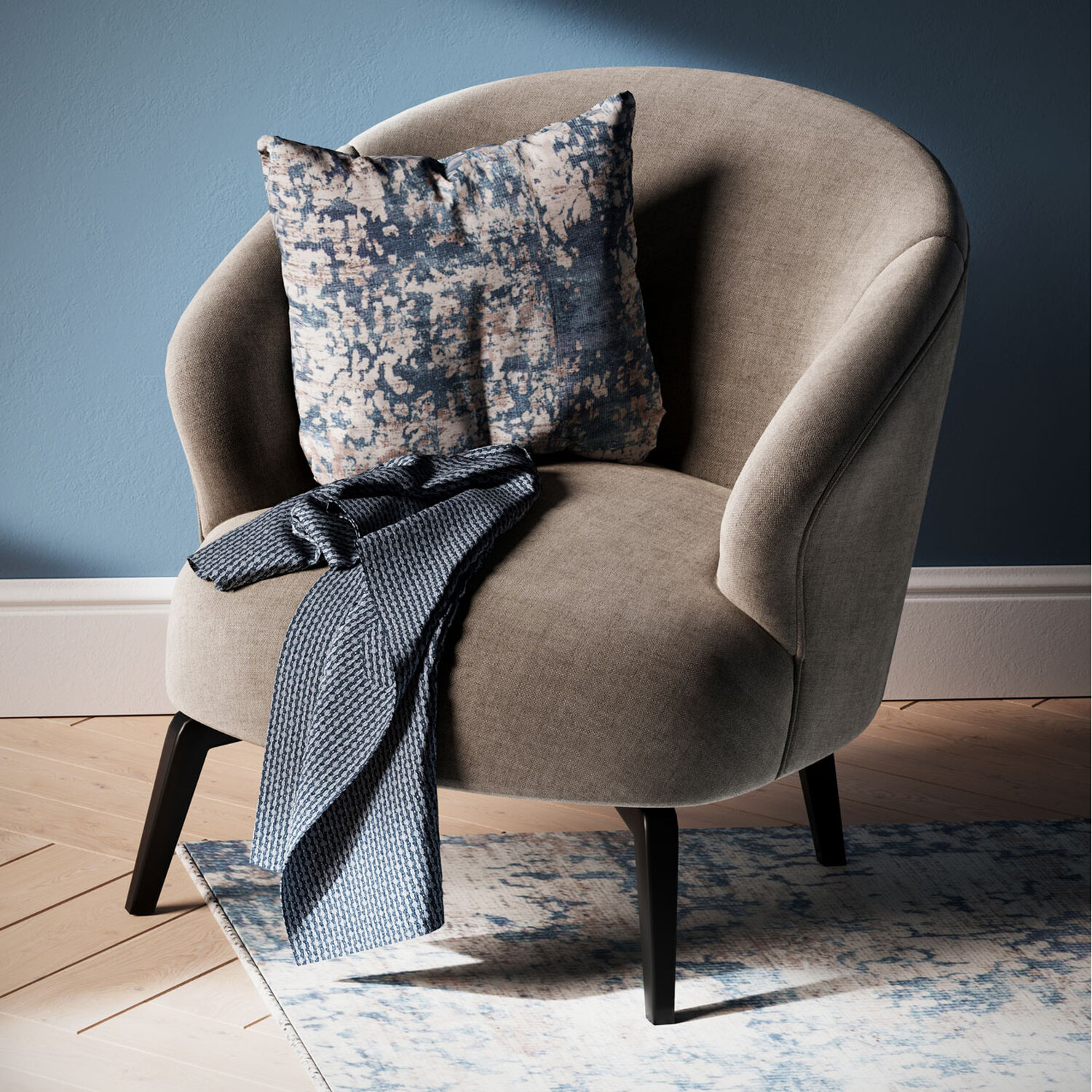 Blue Distressed Washable Cushion Cover - Blue
