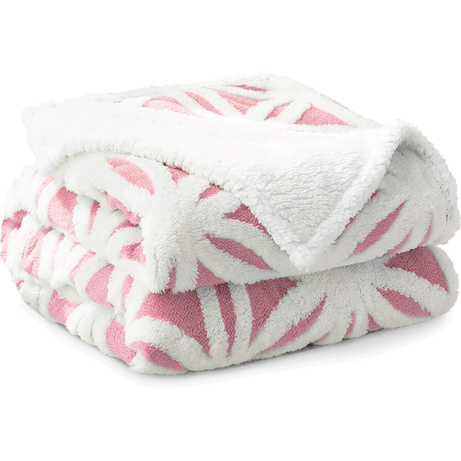 Chunky Sherpa backed Jacquard Throw Blanket - Coral Pink / 150x200
