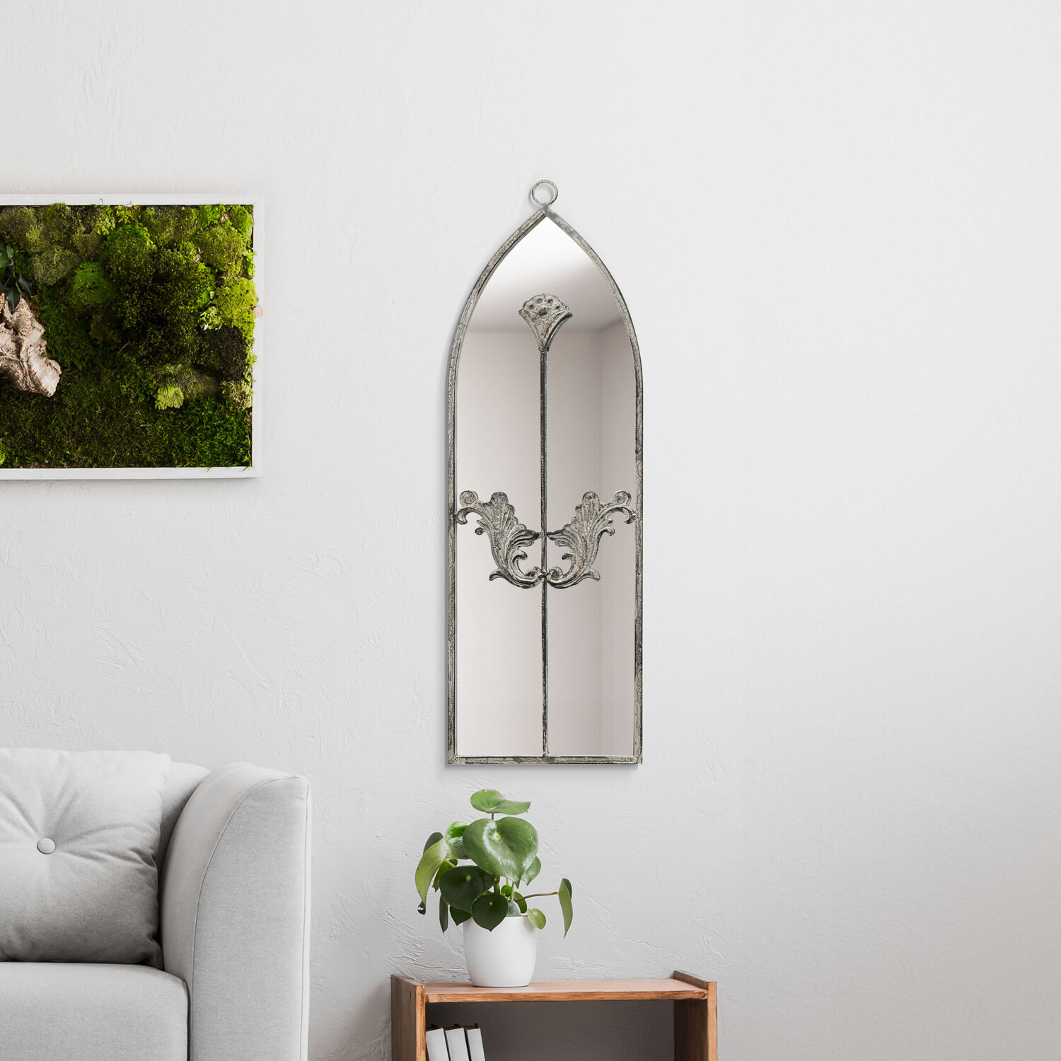 MirrorOutlet - Arcus Concrete Metal Framed Arched Wall Mirror - Concrete / 60cm thumbnail