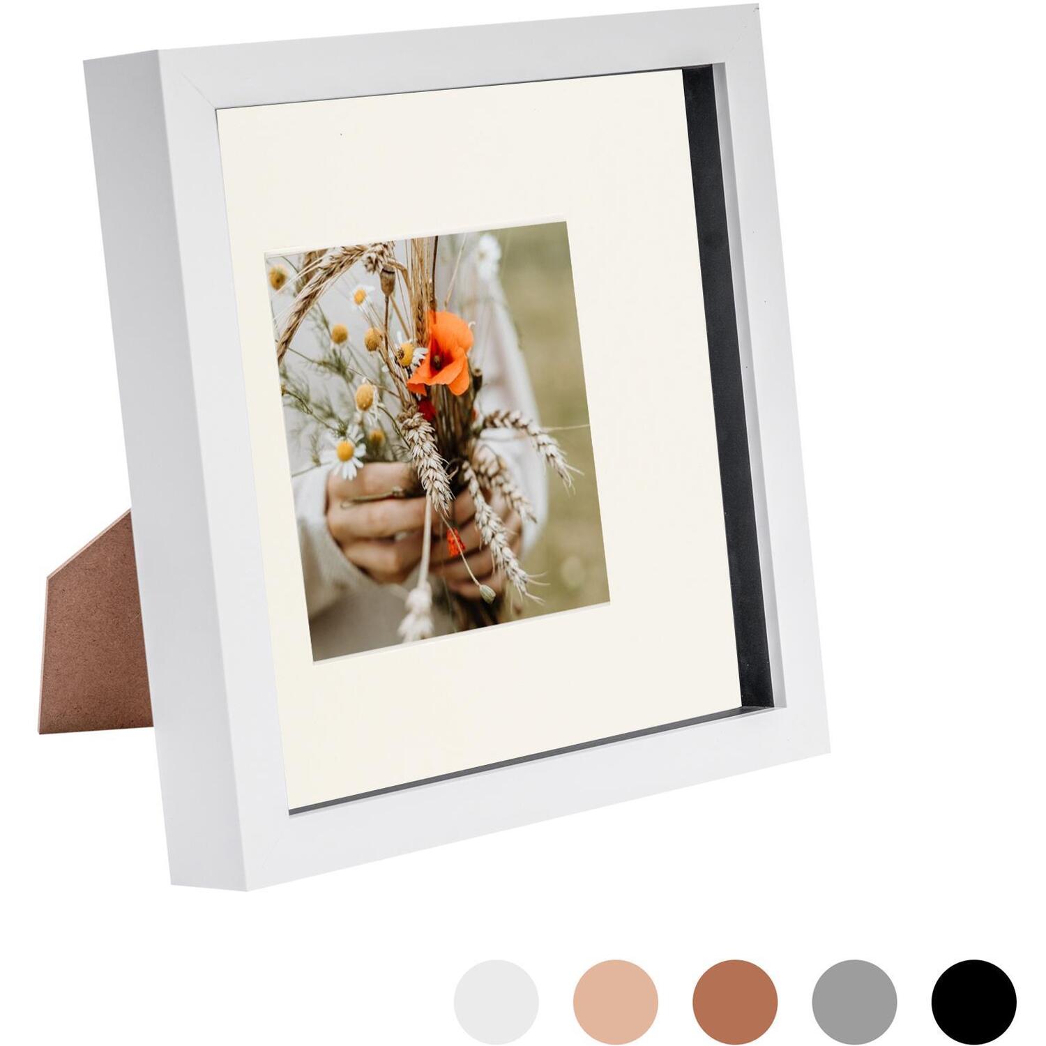 3D Box Photo Frame - 8x8" with 4x4" Mount - White/Ivory
