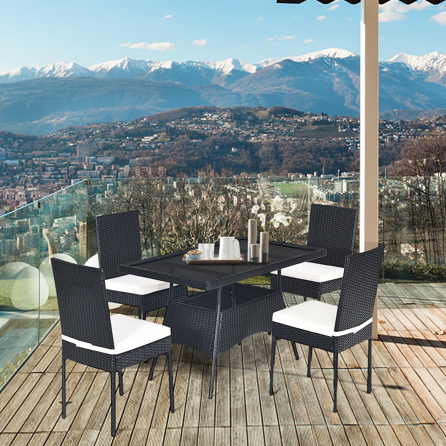 5-piece Patio Rattan Wicker Dining Set - Black