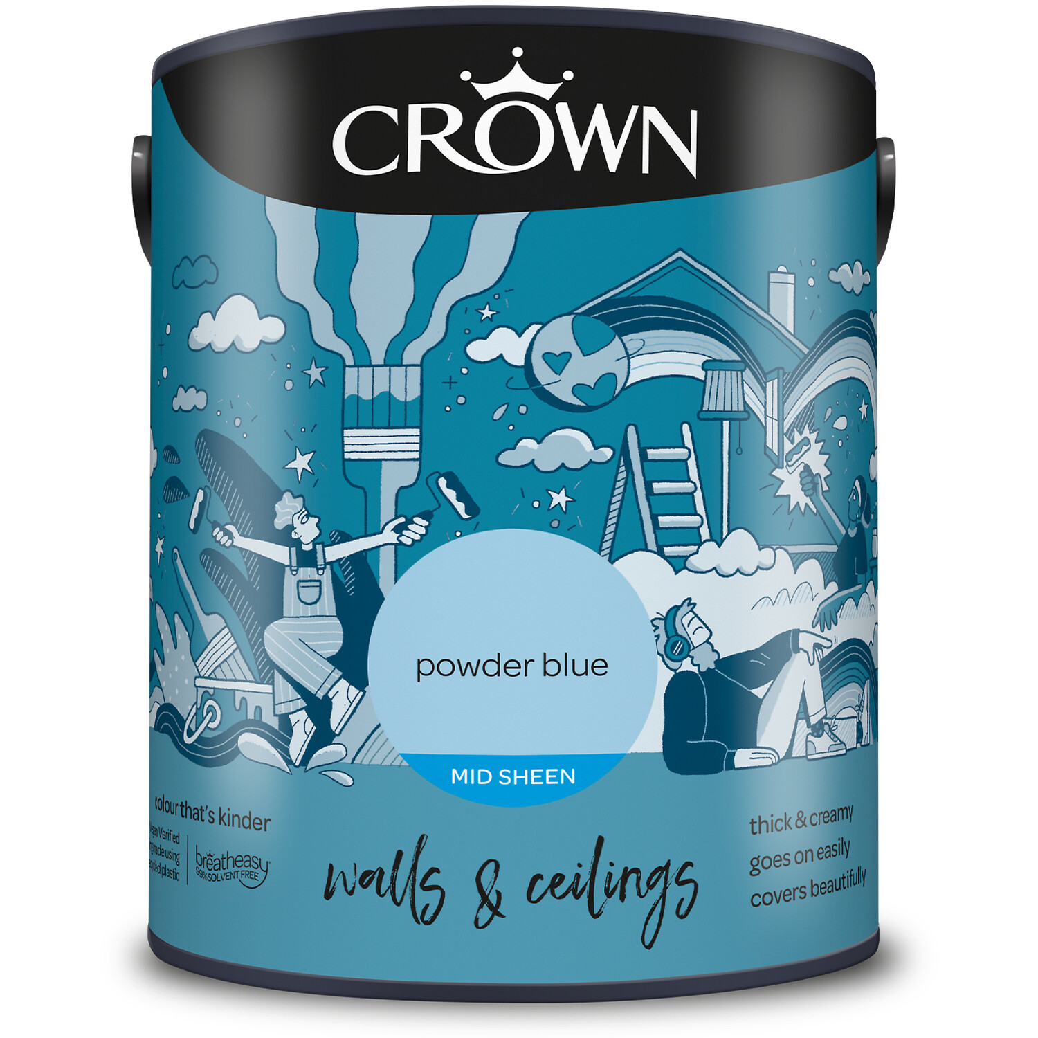 Crown Paints Crown Walls And Ceilings Mid Sheen Emulsion - Powder Blue / 5L