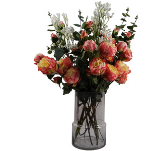 Smoke Grey Vase Pink Peonies and Artificial Eucalyptus