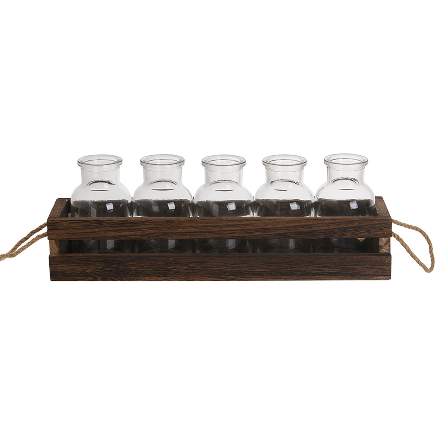 5Pcs Glass Plant Propagation Station with Wooden Holder - Wood