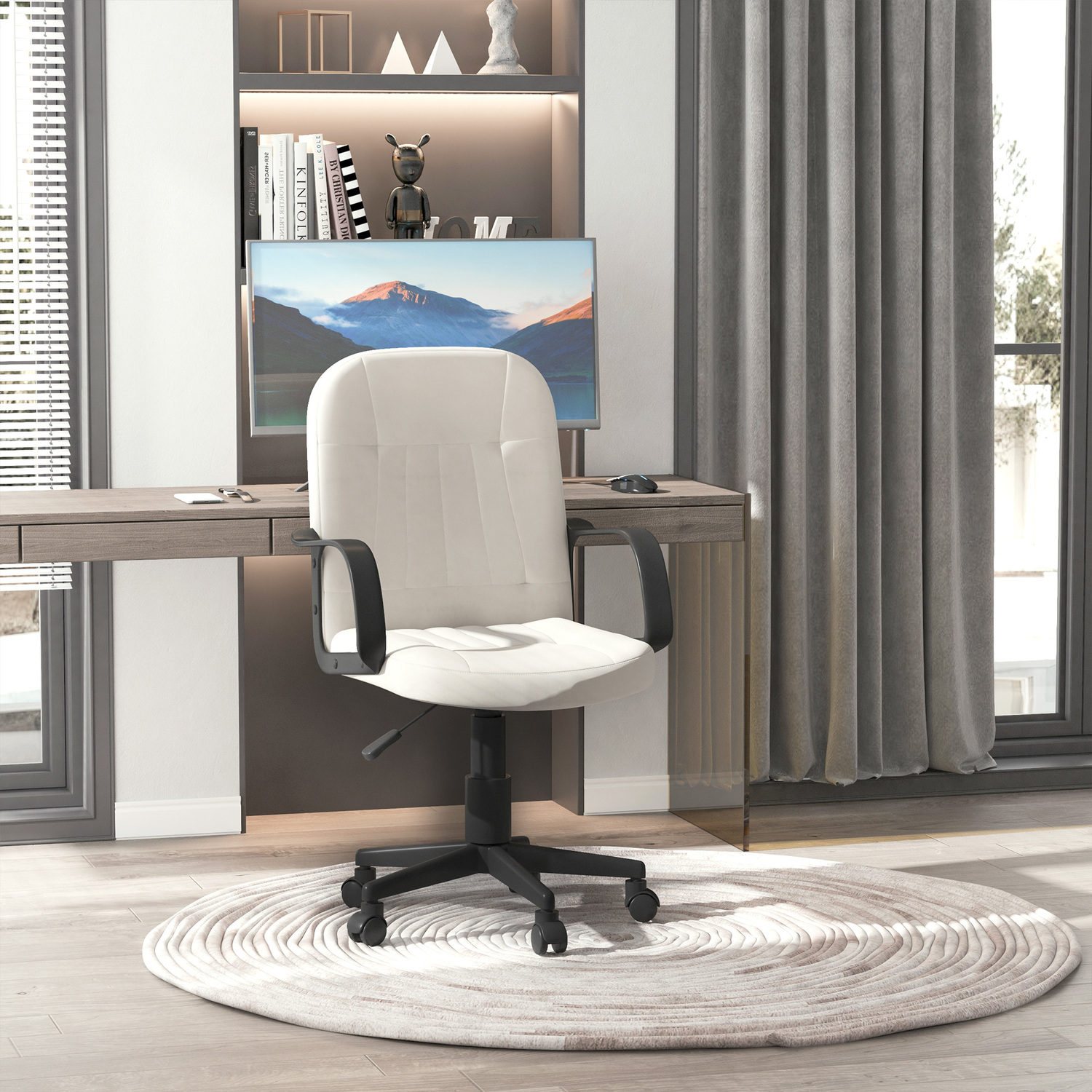 HOMCOM PU Leather Office Chair Desk Chair - Cream