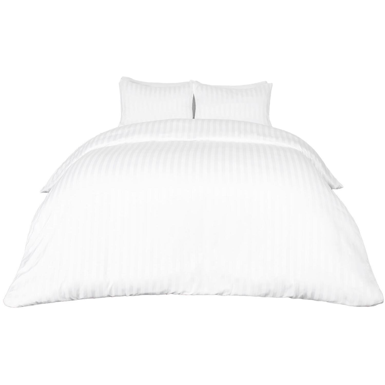 Satin Stripe Duvet Set - White Superking