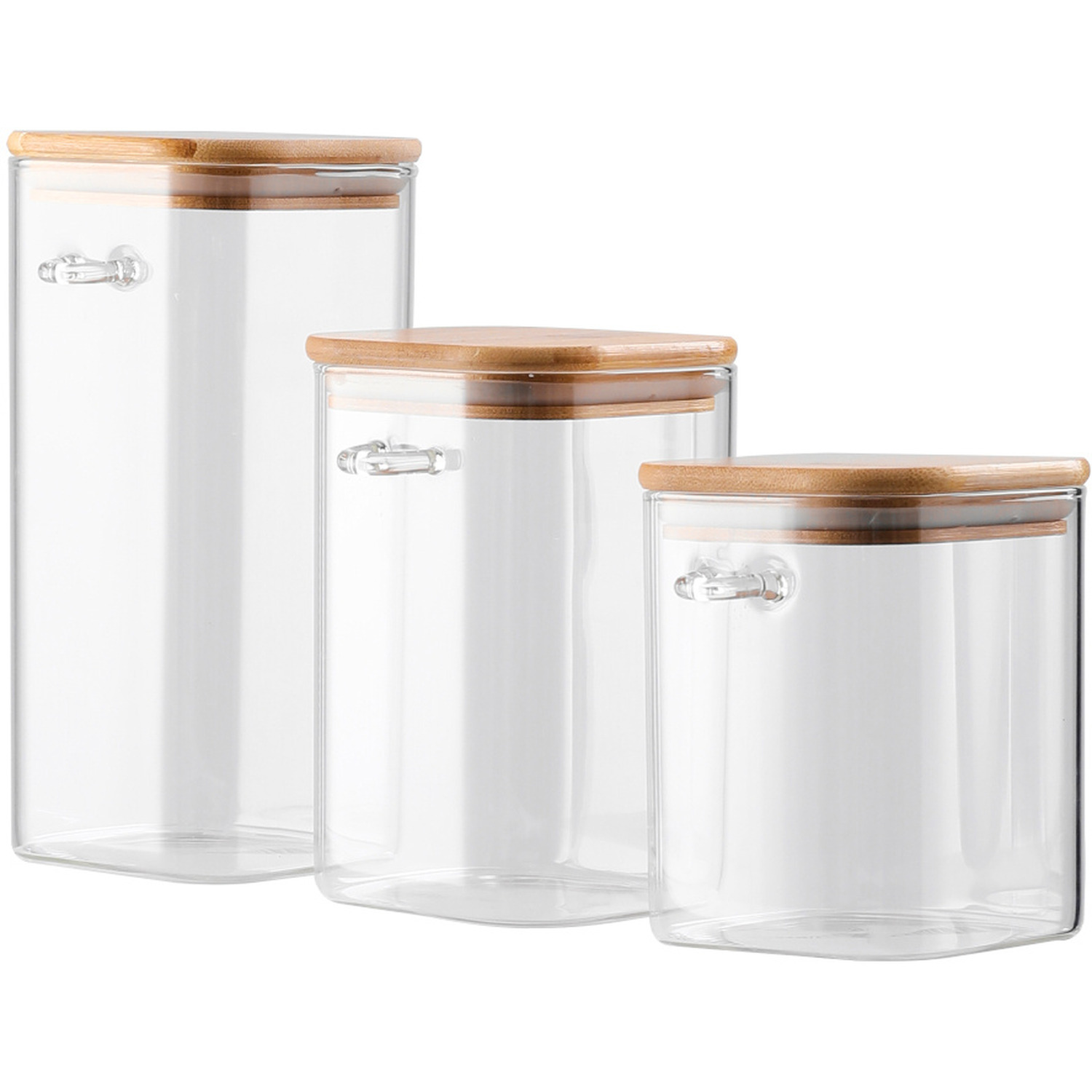 Image of 3Pcs Glass Storage Jars with Bamboo&hellip;