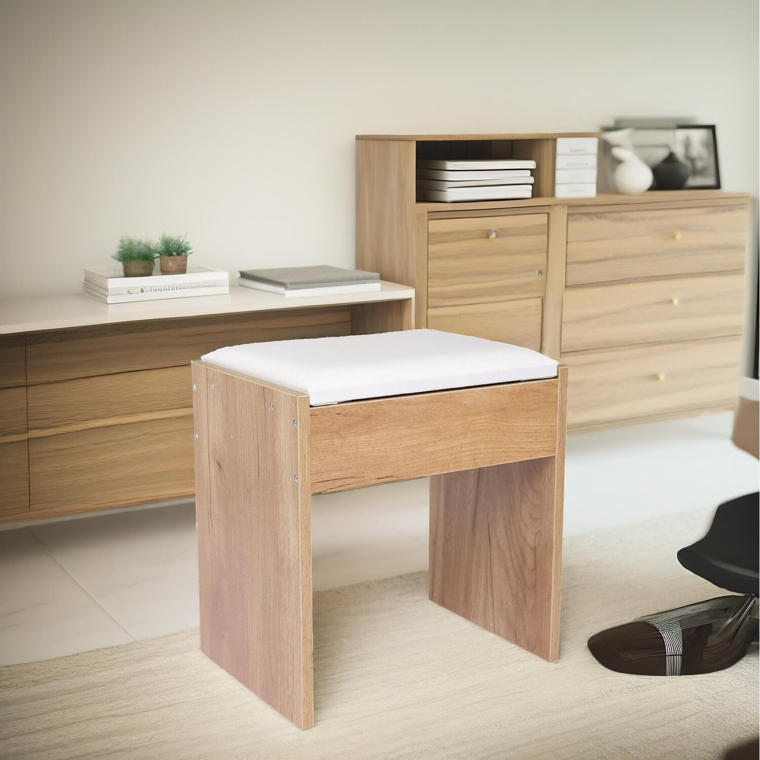 4 Drawer Dressing Table With Mirror And Stool - Brown