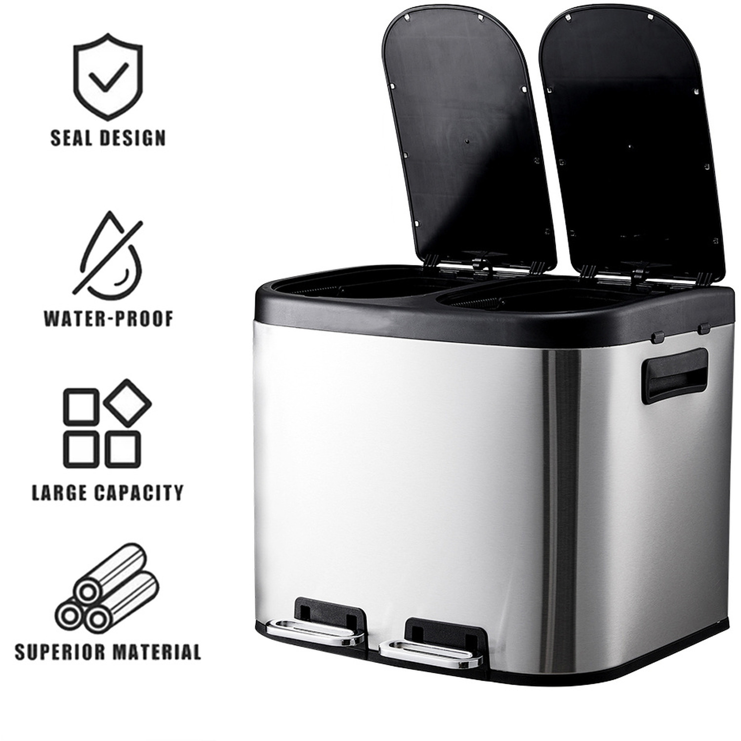 20L Stainless Steel Step Open Trash Can with Dual Pedals