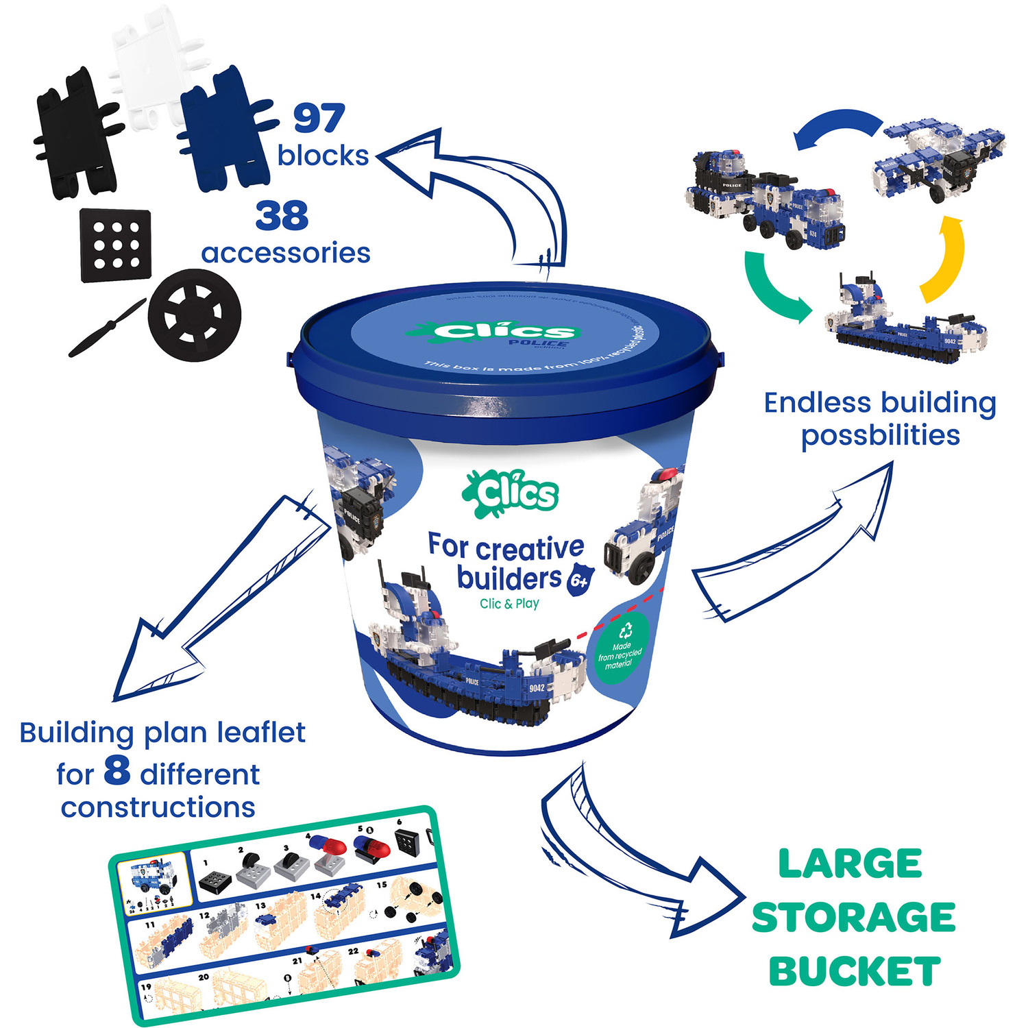 Bucket Clicker Clics Bucket Police Click and Play Bucket 135 Pieces