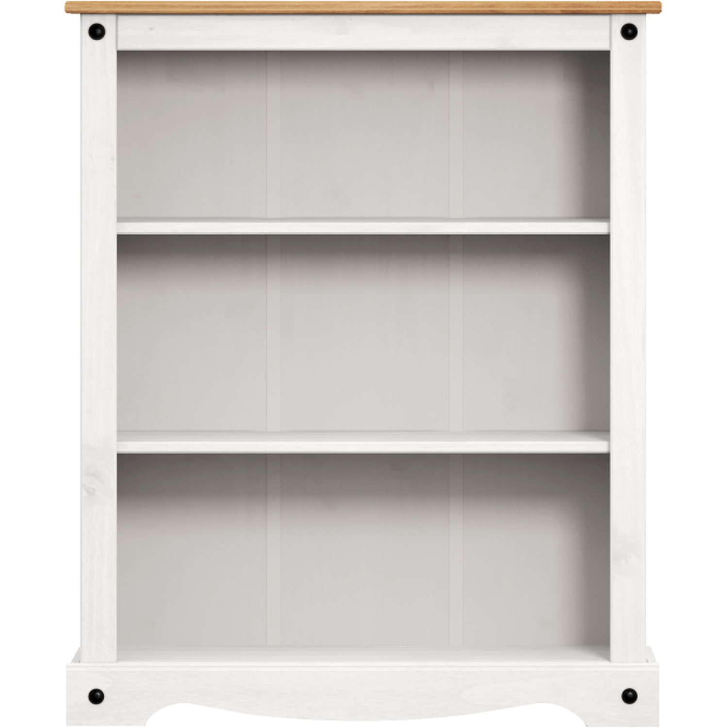 Corona Small Bookcase Solid Wood Pine Wooden Low Shelves - Distressed White Wax