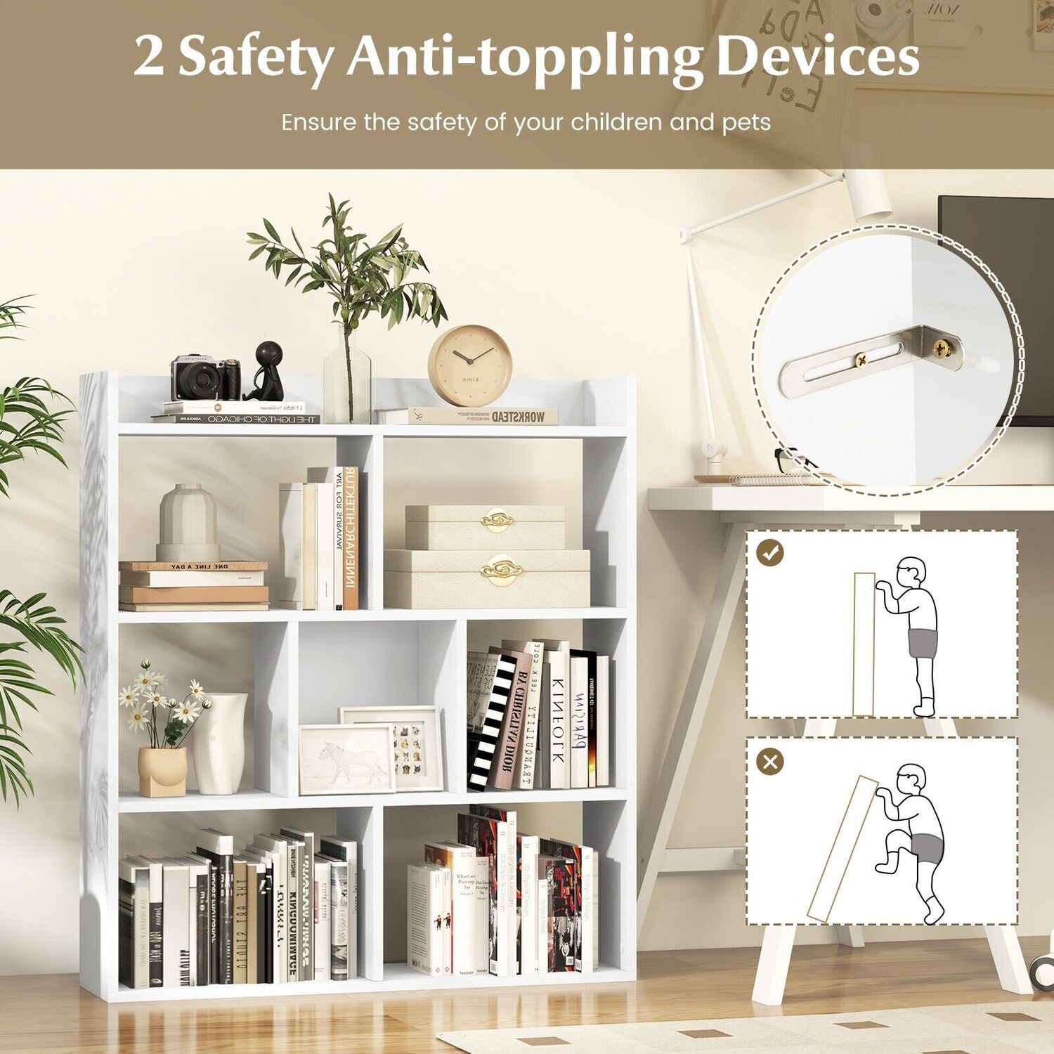 7-cube Bookcase Storage Rack - White