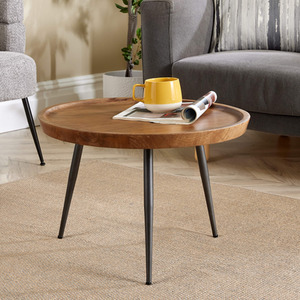 Brown / 60cm Home Source Manhattan Mango Wood Round Coffee Table with Metal Legs  shot 6078187