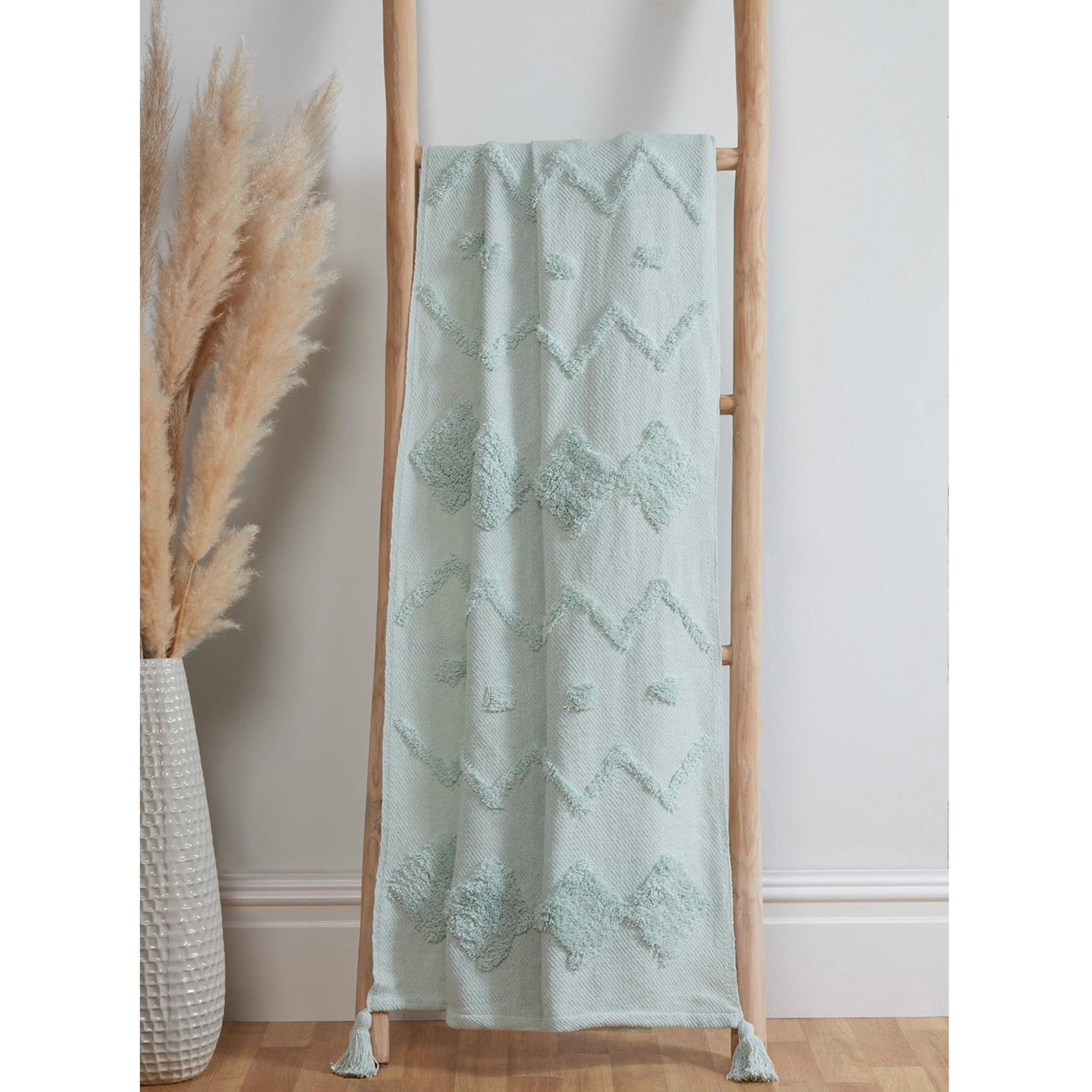 Juniper Tufted Cotton Blanket Throw - Aqua / 60cm