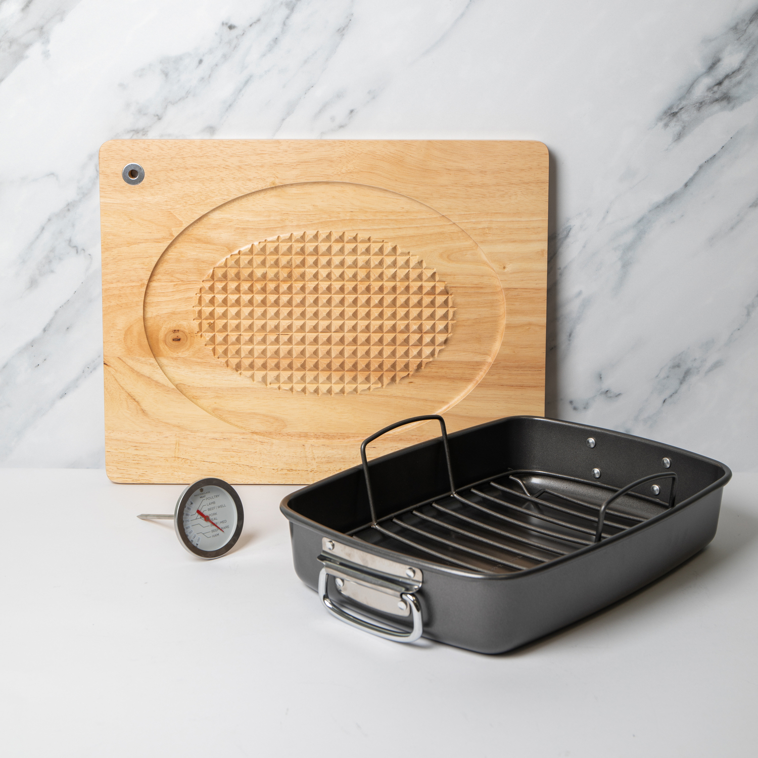 Image of 3pc Non-Stick Roasting Tin Rack, Carving&hellip;