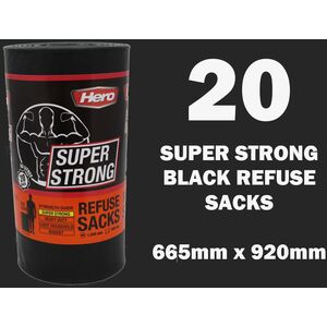 Hero 85L Bin Bags Super Strong Black Pack of 20