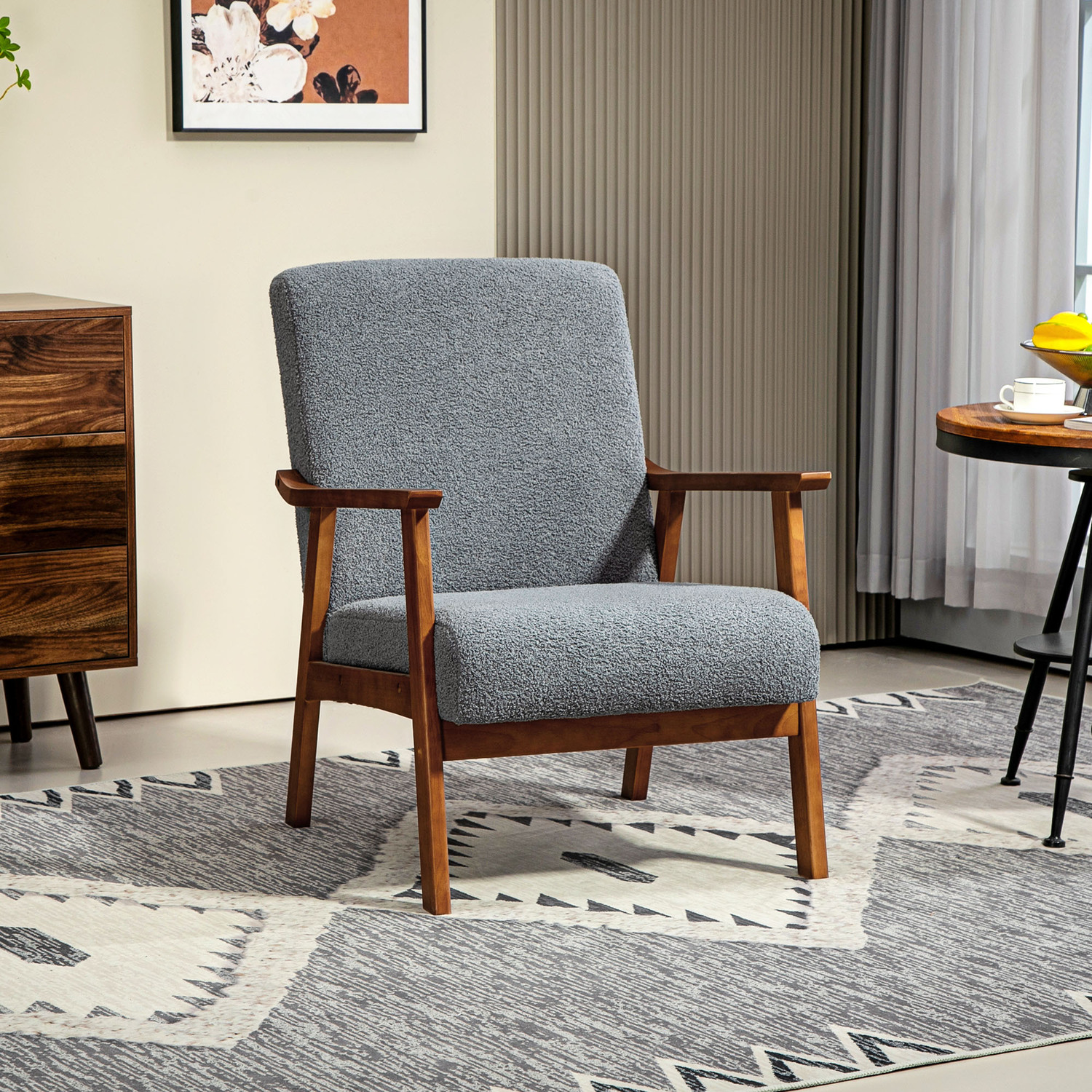 HOMCOM Boucl Armchair with Wide Seat and Thick Padded