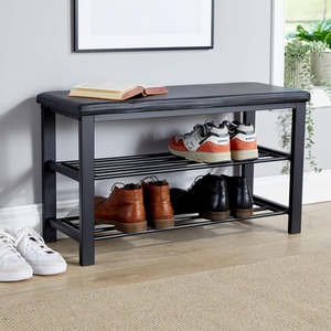 Black Home Source Sleaford Metal Frame Upholstered Shoe Bench  shot 6779841